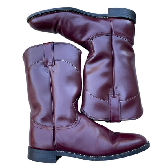 Vintage Diamond J Burgundy Leather Upper  Western/ Cowboy Boots Size: 8.5 B - Picture 1 of 10